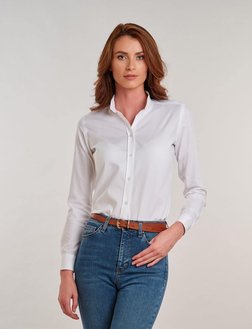 White Collarless Blouse