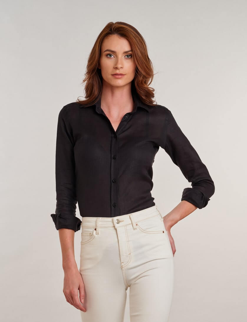 Black Linen Blouse 