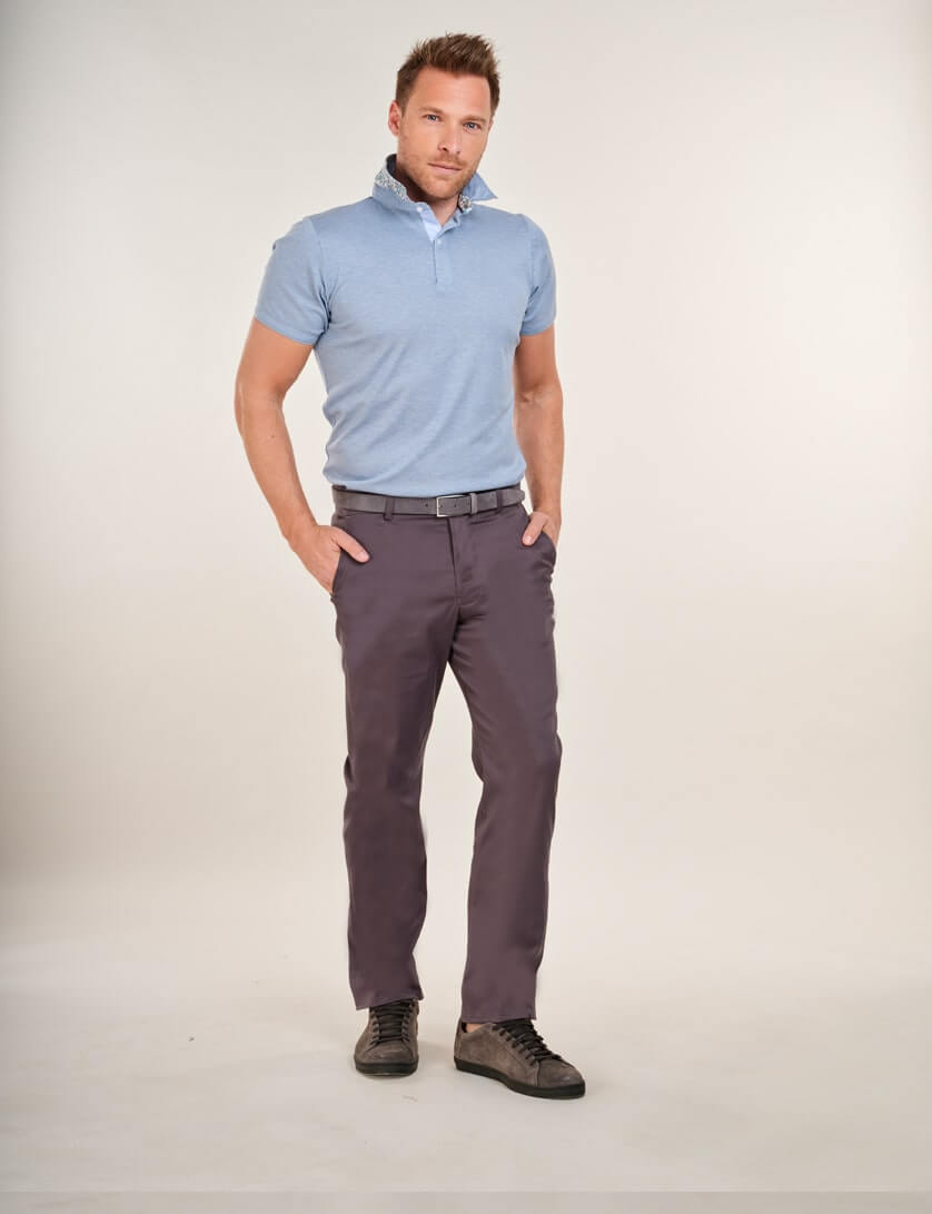 Grey Chinos with Light Blue Polo Shirt