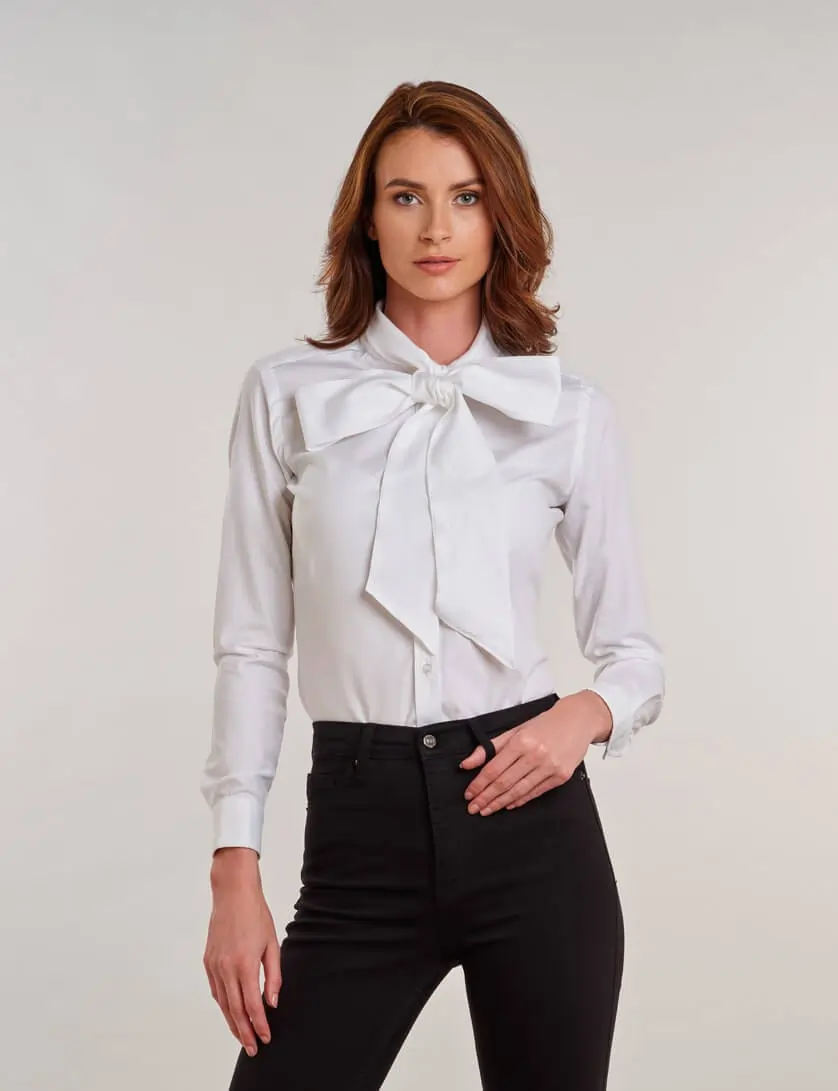 Ladies White Pussy Bow Blouse 
