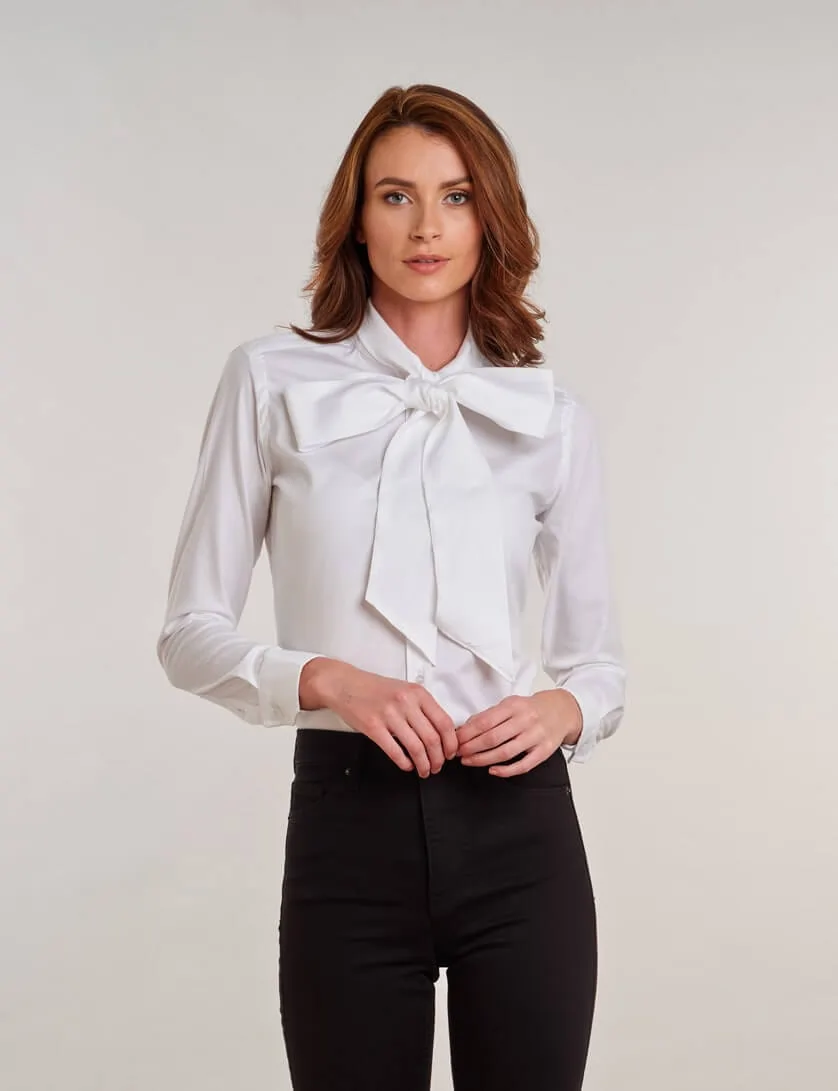 White Pussy Bow Blouse