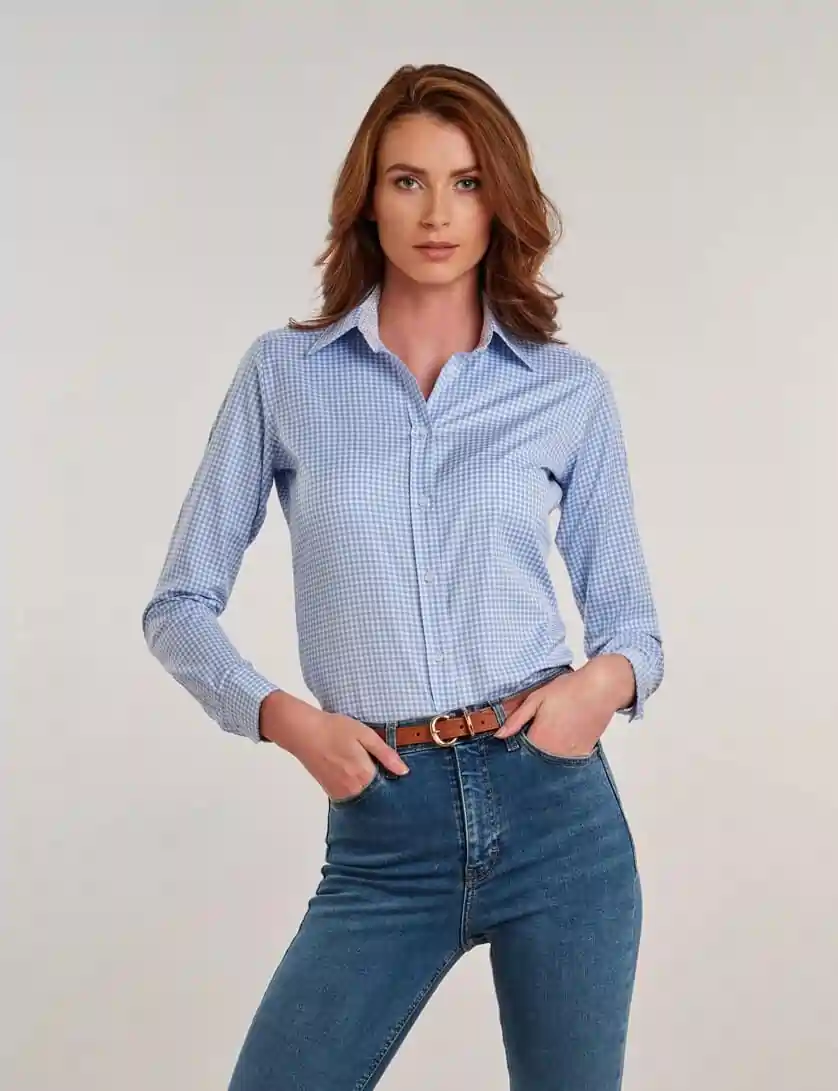 Ladies Blue Gingham Shirt, Blue Gingham Blouse