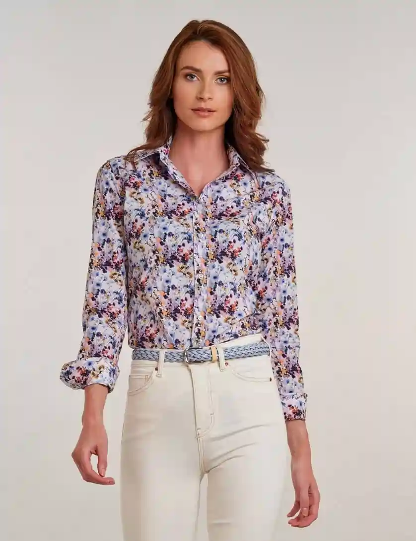 floral blouse with jeans