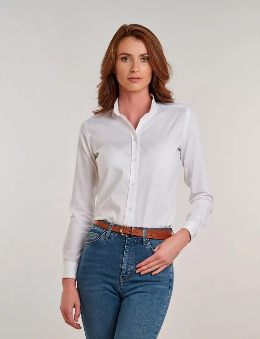 White Collarless Blouse