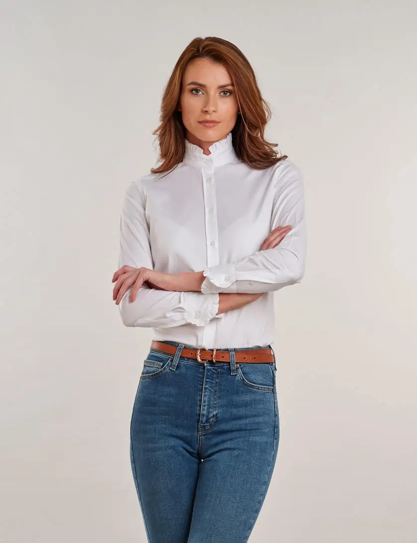 White Ruffle Neck Blouse