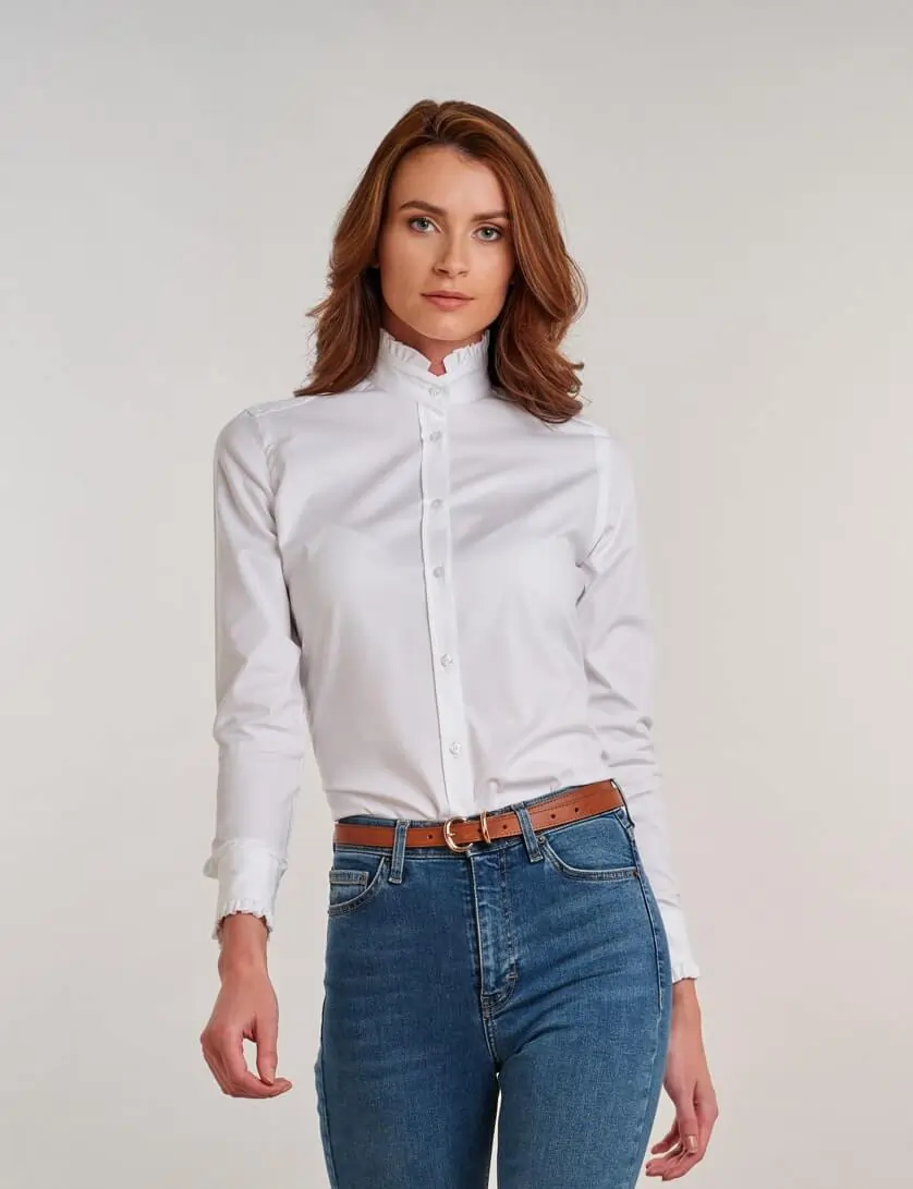 White Ruffle Neck Shirt 