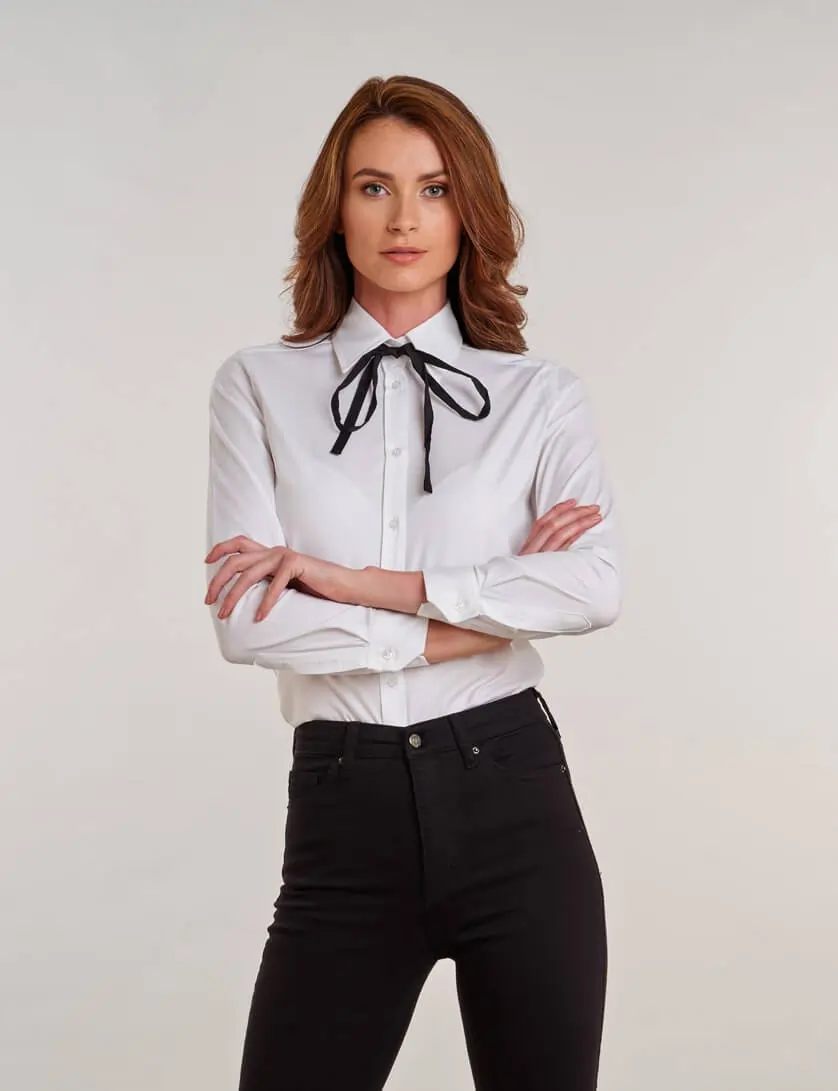 White Blouse with Black Bow