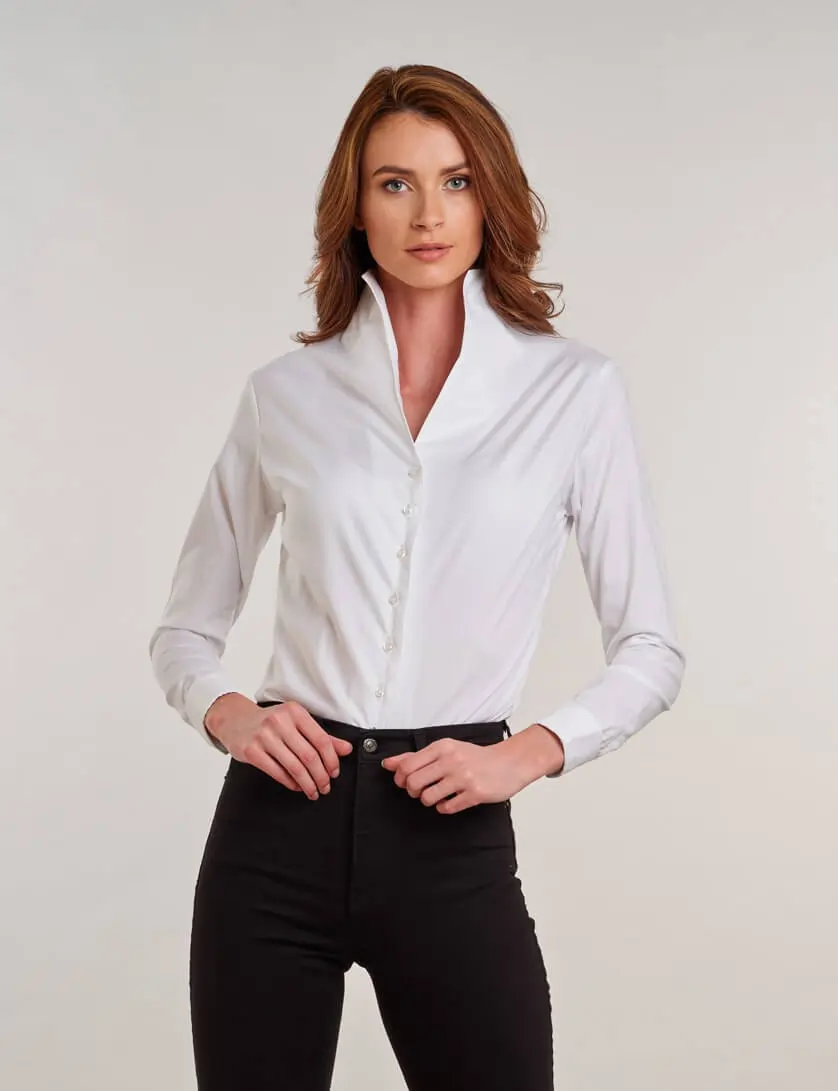 Ladies White Tulip Neck Shirt