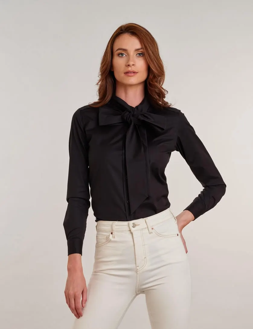 womens black pussy bow blouse
