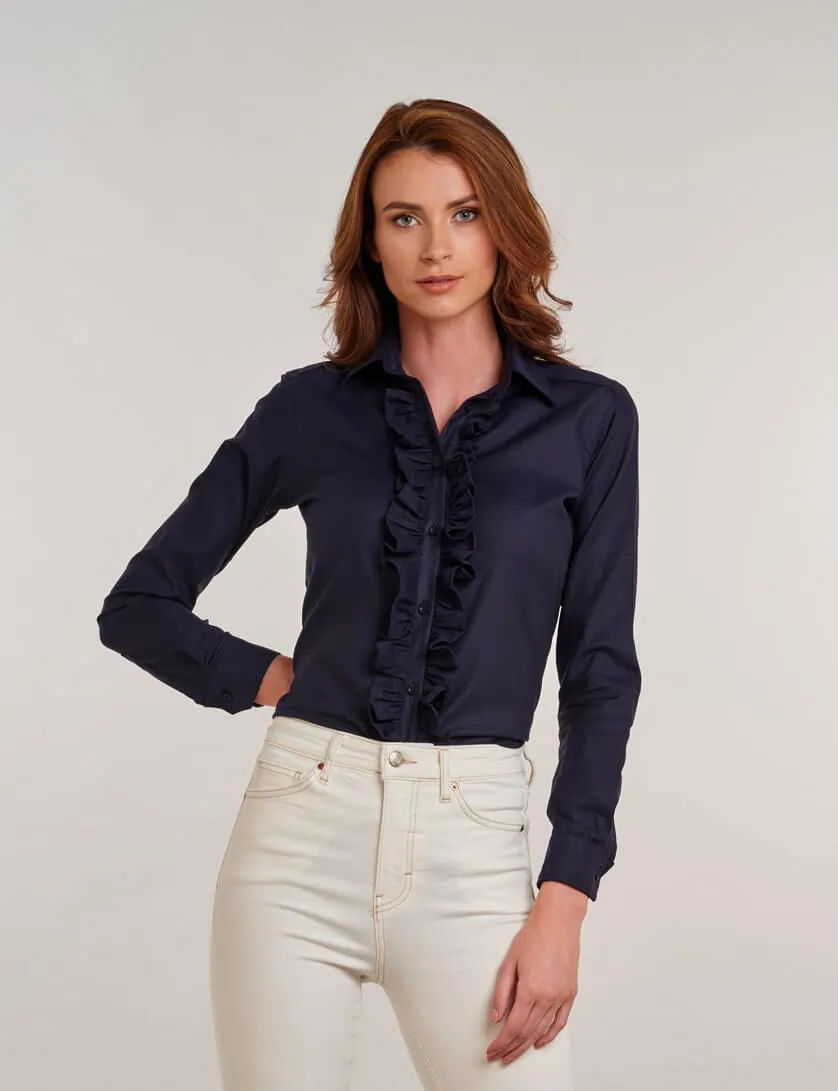 Navy Ruffle Blouse