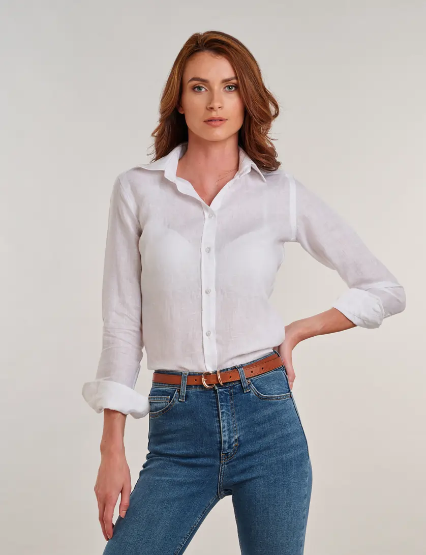 Ladies White Linen Shirt