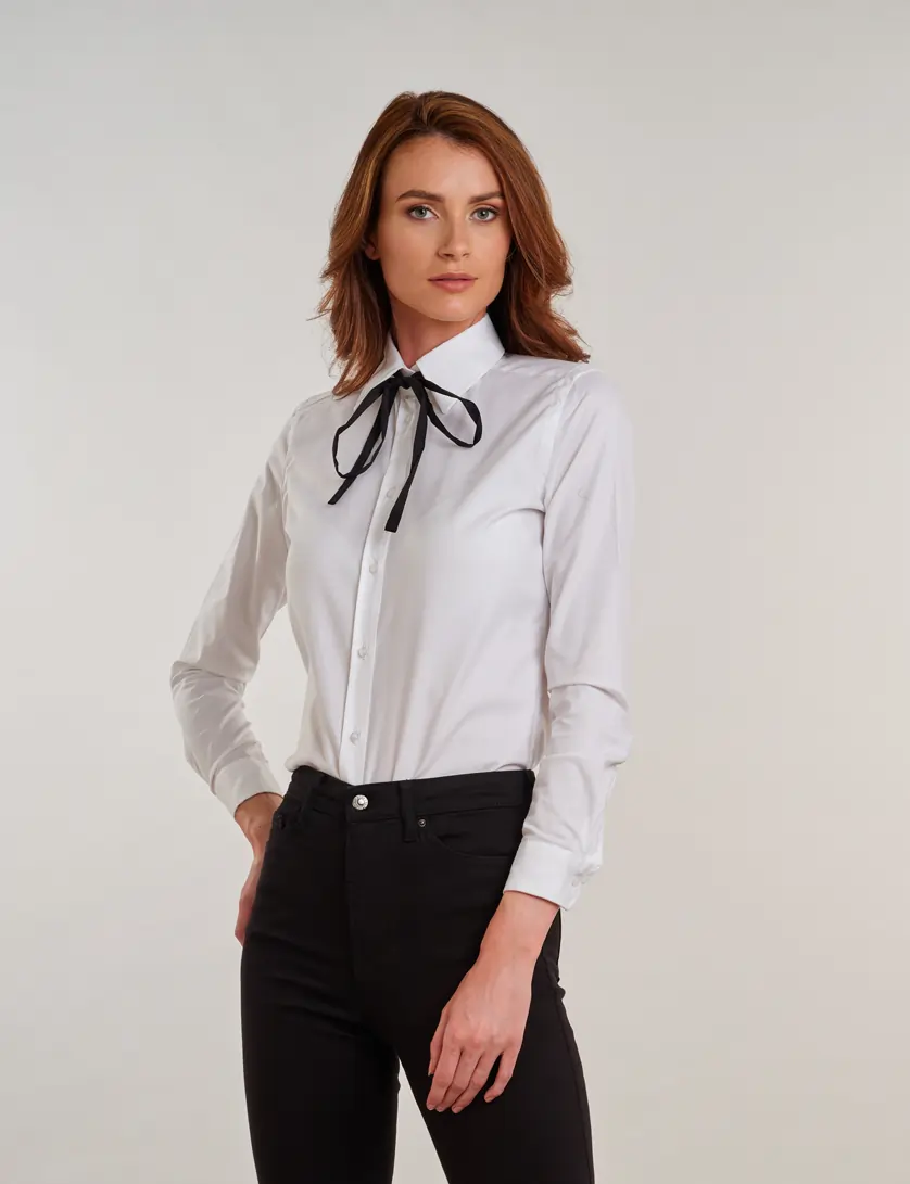 White Shirt With Black Bow