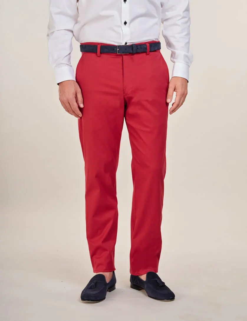mens red stretch chino trousers
