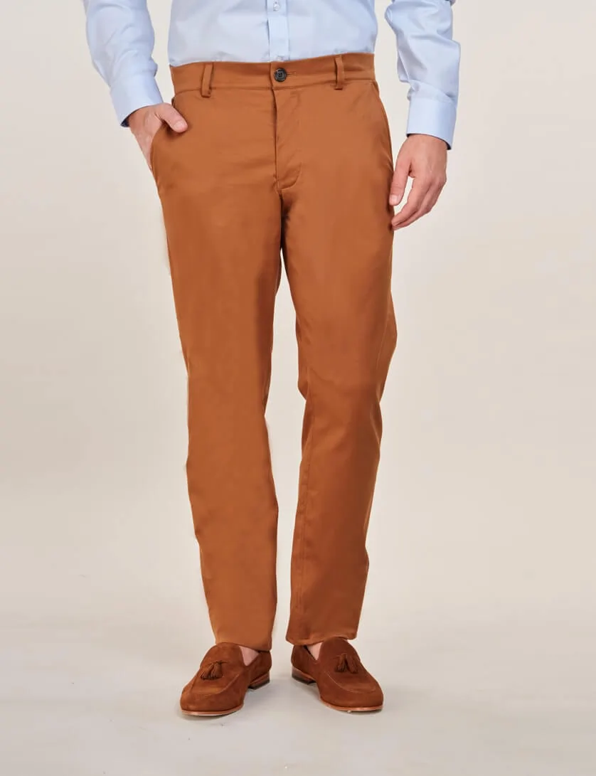 mens tobacco stretch chino trousers