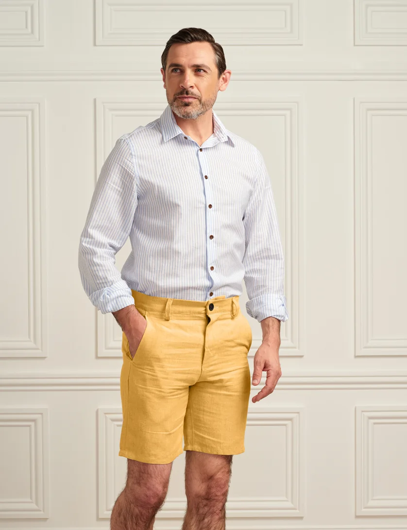 yellow linen shorts