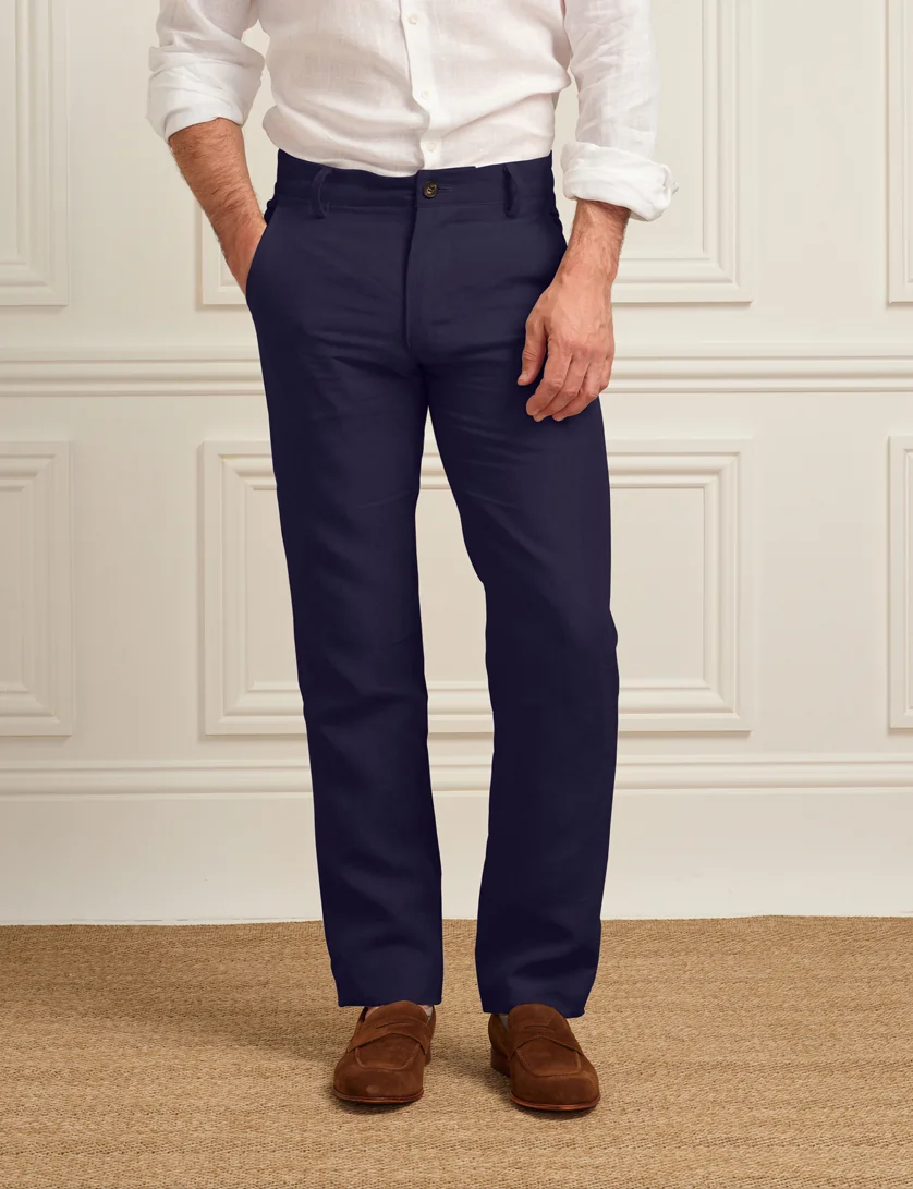 navy linen trousers