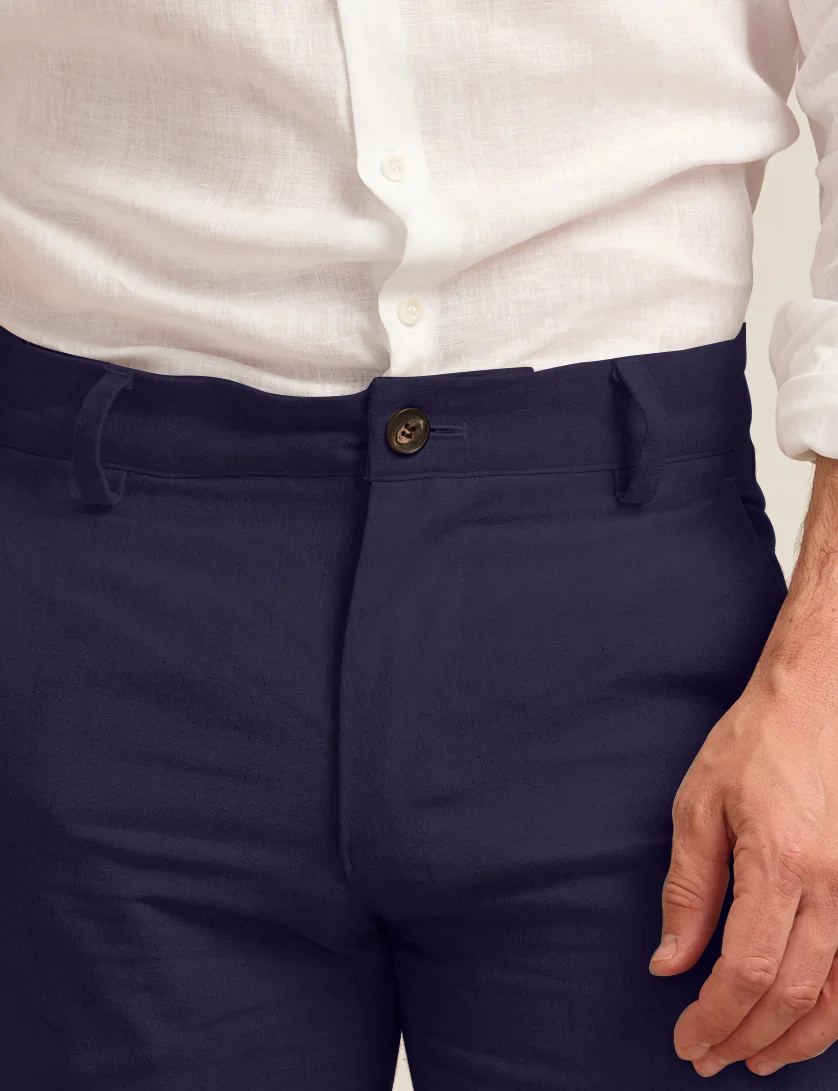 navy linen trousers