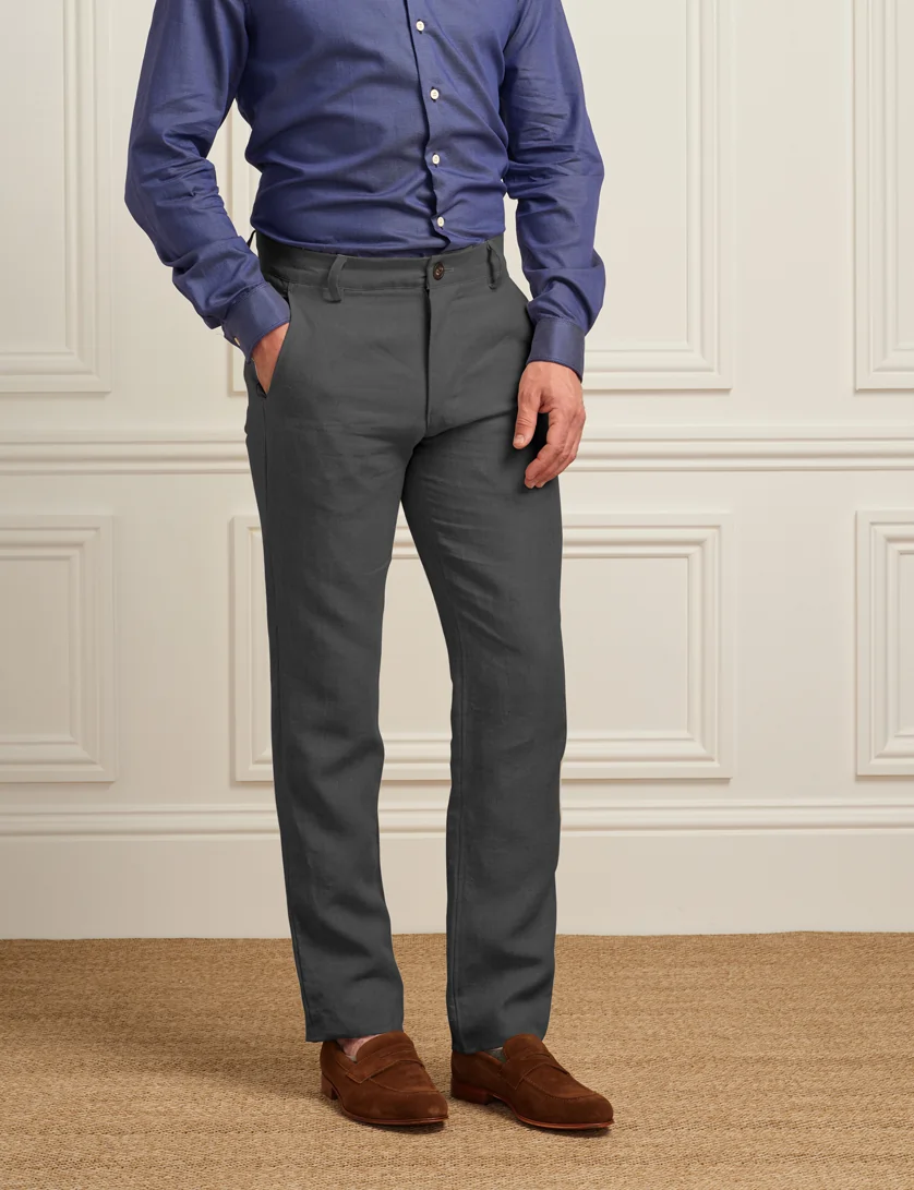 grey linen trousers