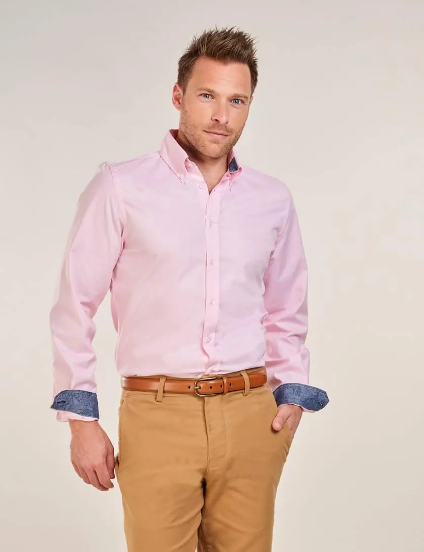 mens pink oxford shirt with liberty safari print contrast