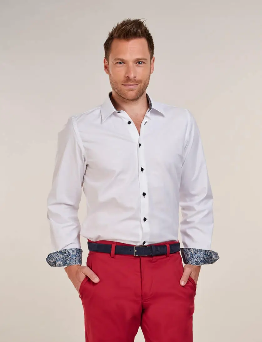 mens white shirt with paisley contrast