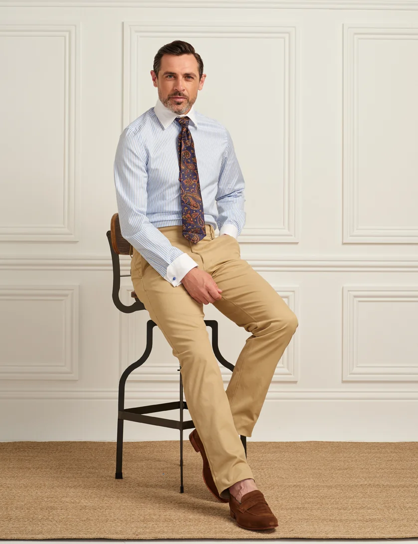 Blue Striped Shirt White Collar