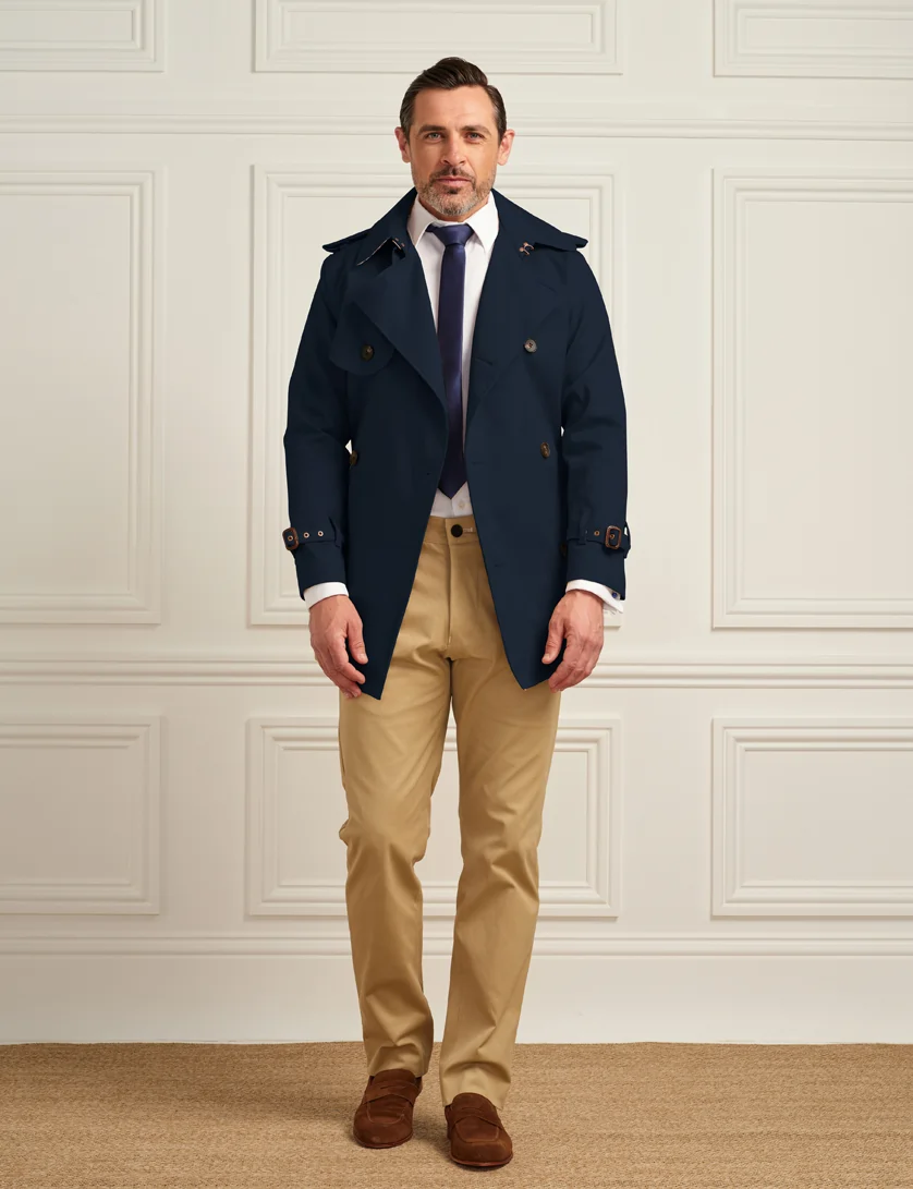 Mens Navy Short Trench Coat