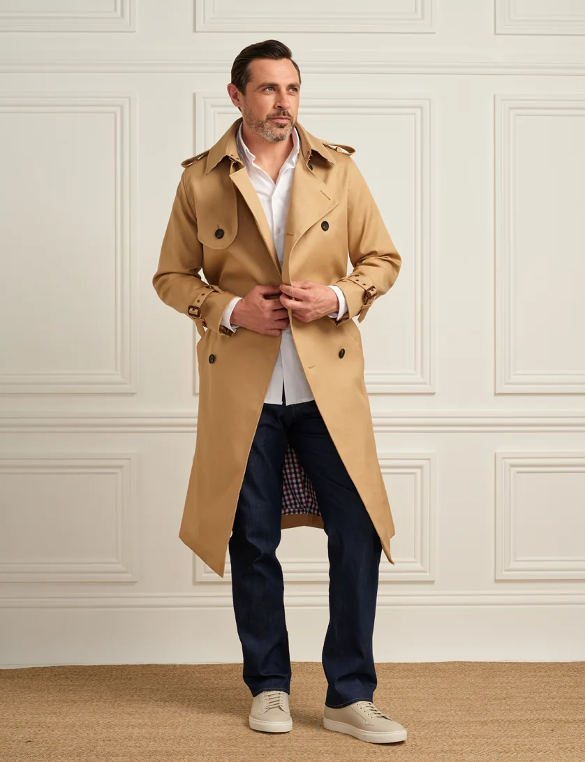 Mens Beige Long  Trench Coat