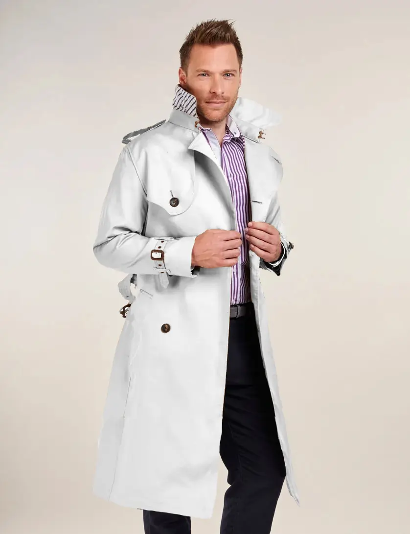 Mens White Long  Trench Coat