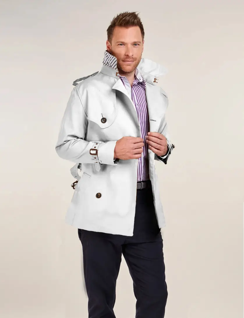 Mens White Short Trench Coat