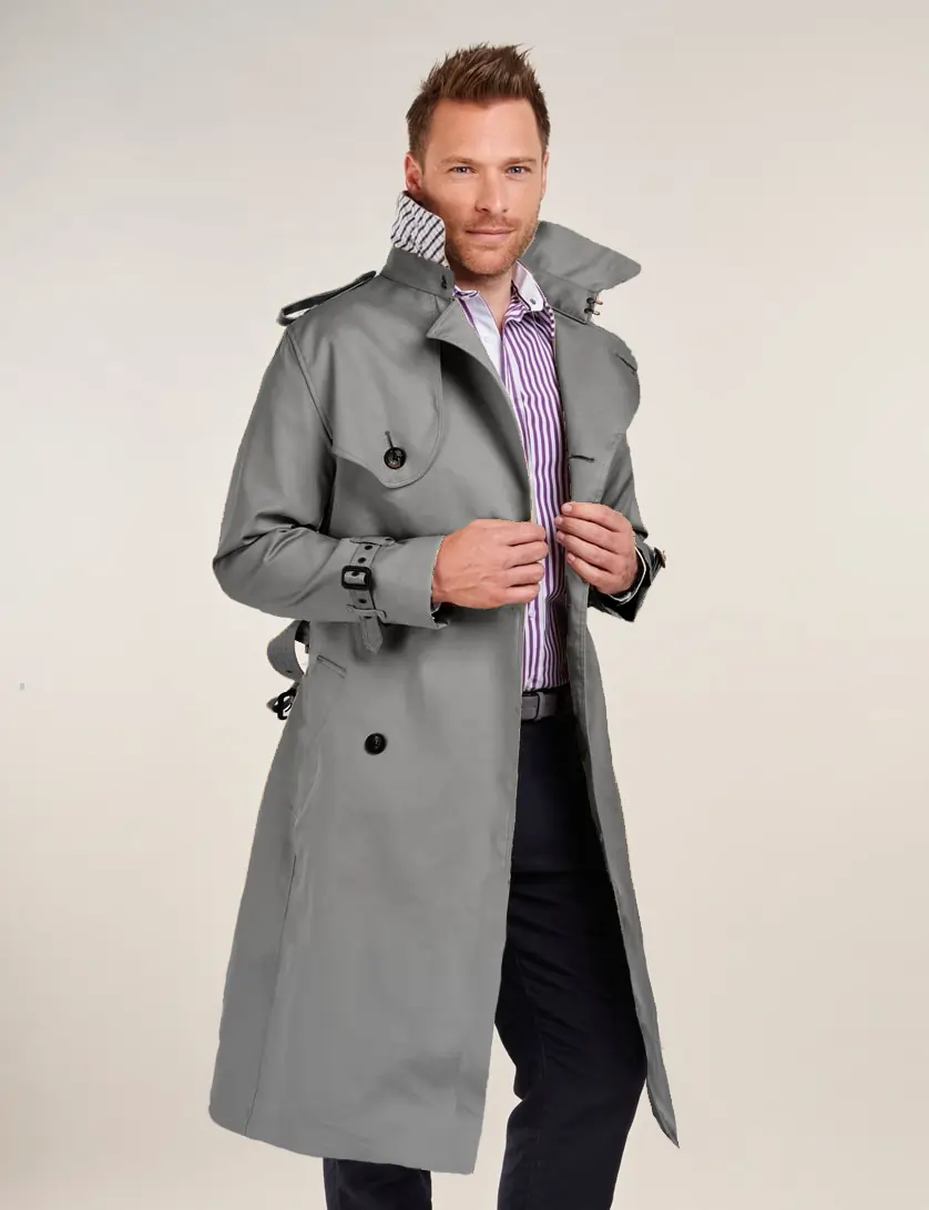 Mens  Grey Long  Trench Coat