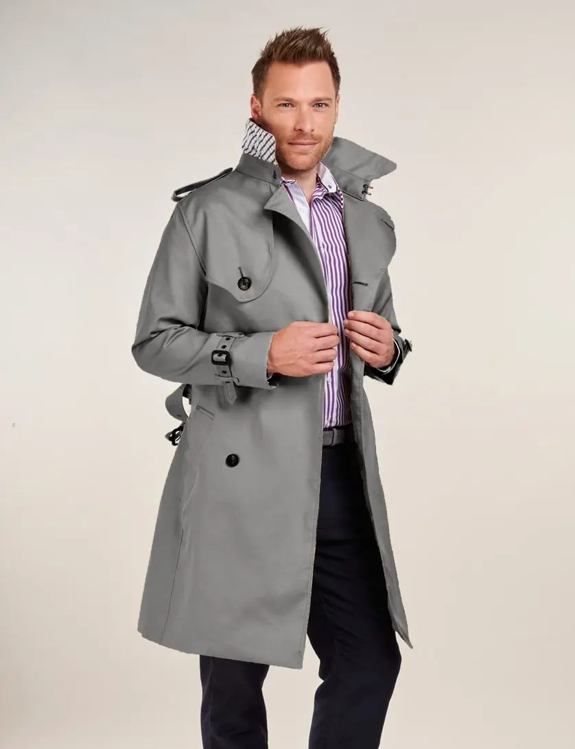 Mens  Grey Trench Coat