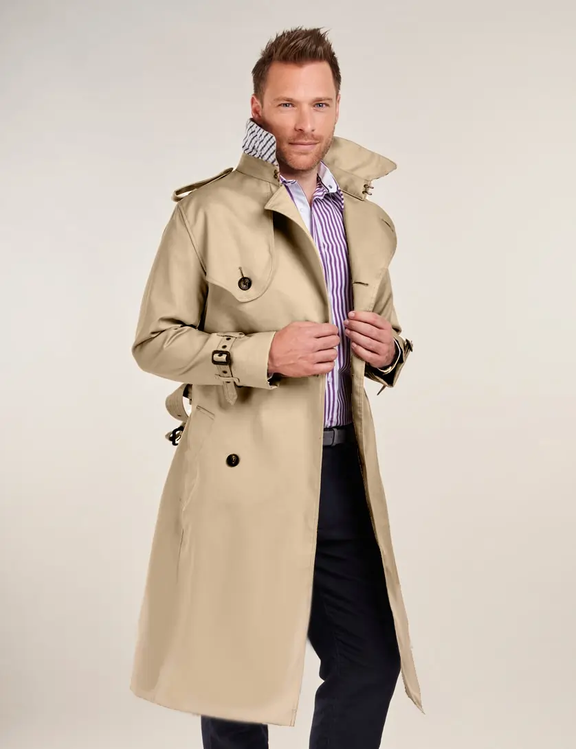 Mens Stone Long  Trench Coat