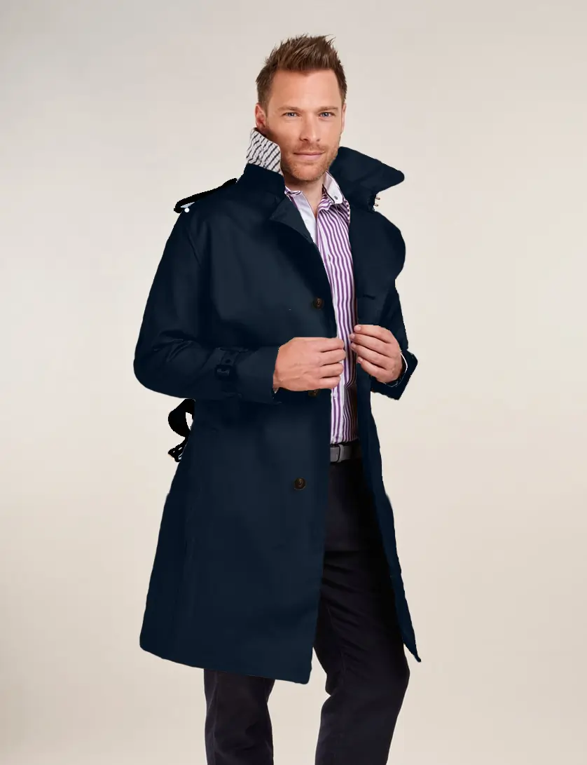 Mens Single Breasted Navy Trench Coat