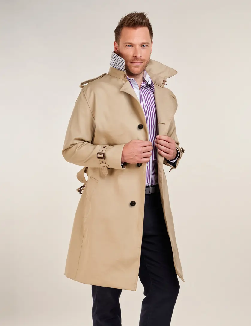 Mens Single Breasted Beige Trench Coat