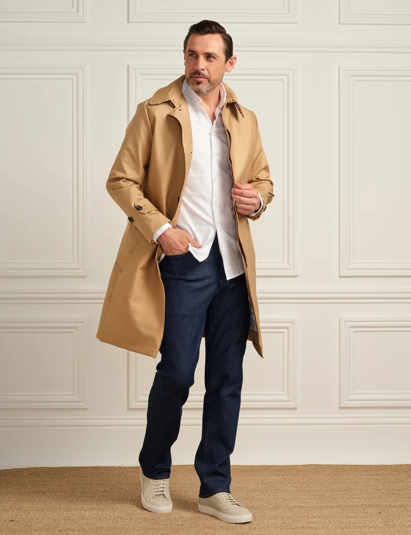 Mens Single Breasted Beige Trench Coat