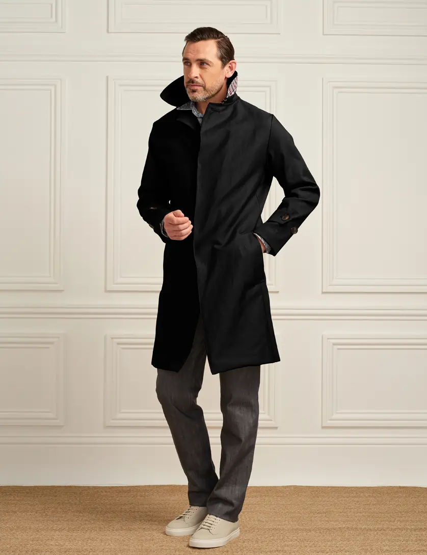 Mens Single Breasted Black Trench Coat