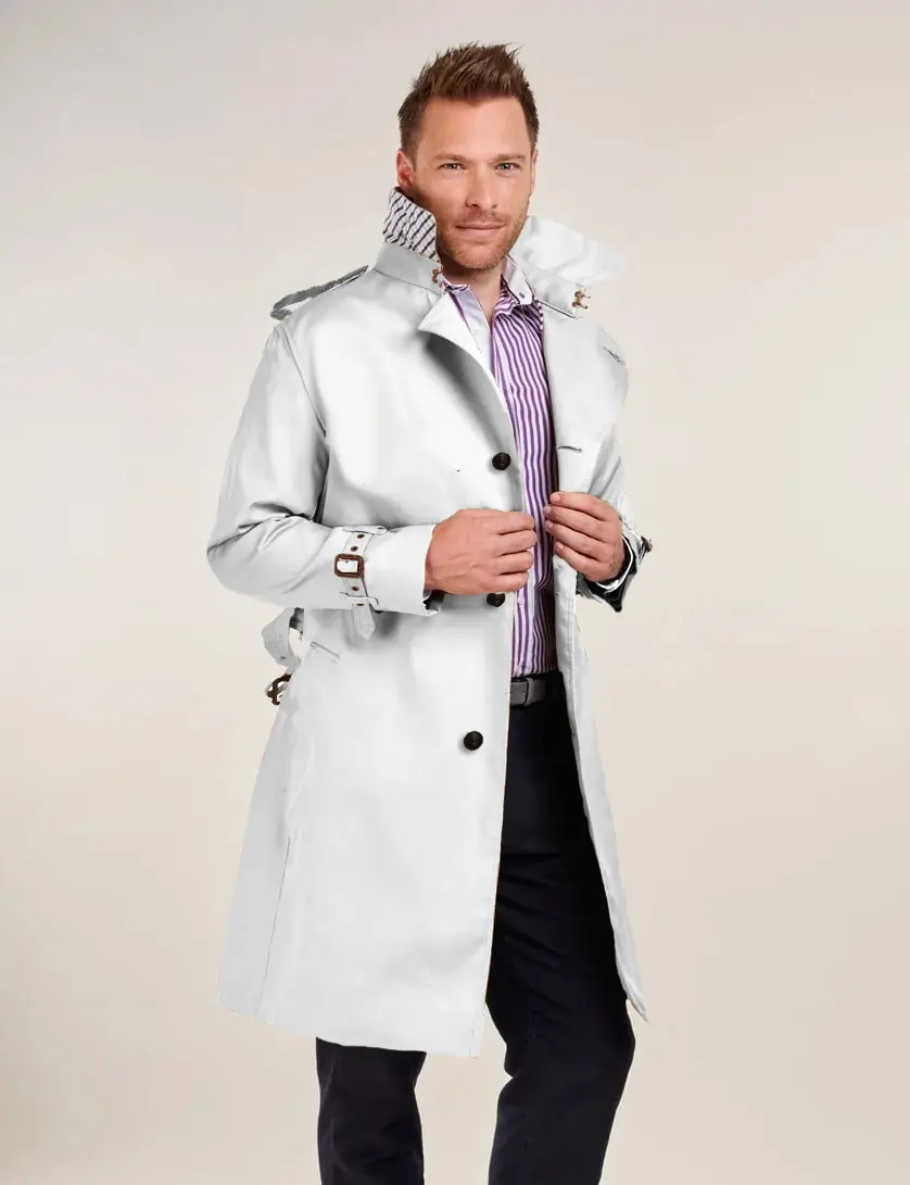 Mens Single Breasted White Trench Coat