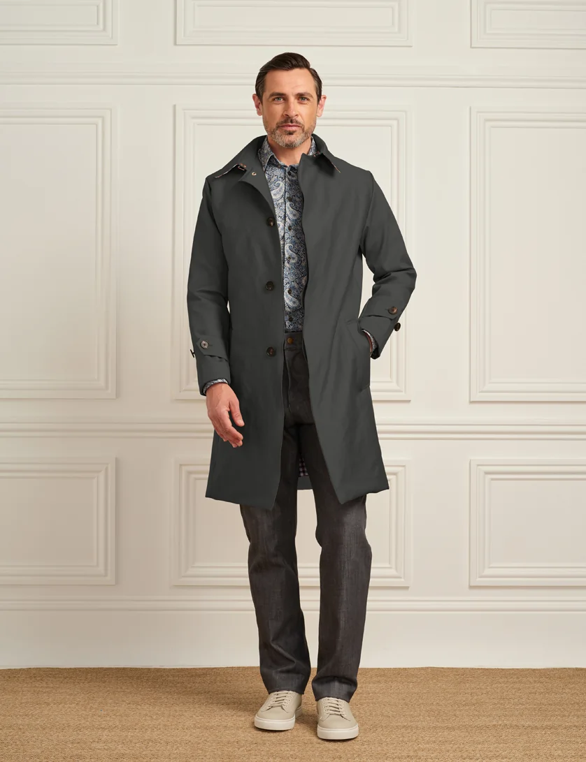 Mens Single Breasted Dark Grey Trench Coat