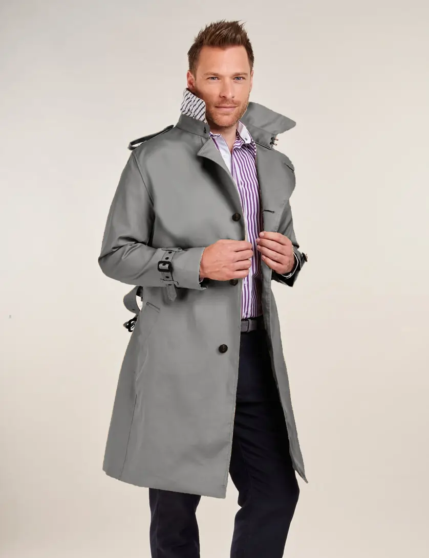 Mens Single Breasted  Grey Trench Coat