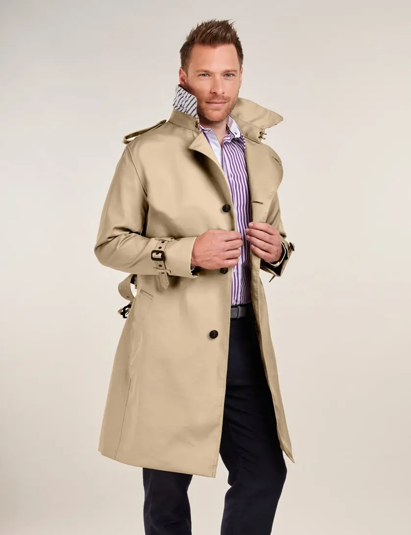 Mens Single Breasted Stone Trench Coat