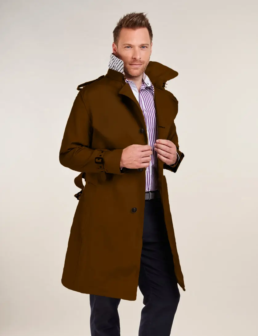 Mens Single Breasted Brown Trench Coat