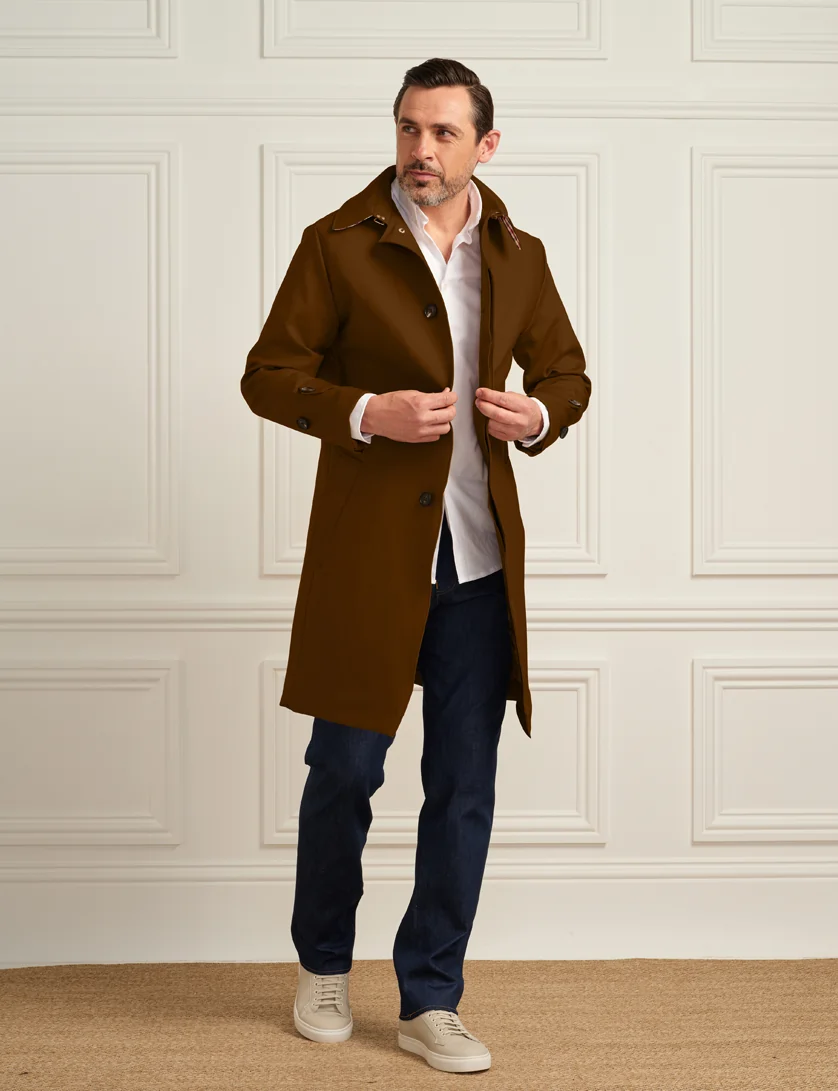 Mens Single Breasted Brown Trench Coat