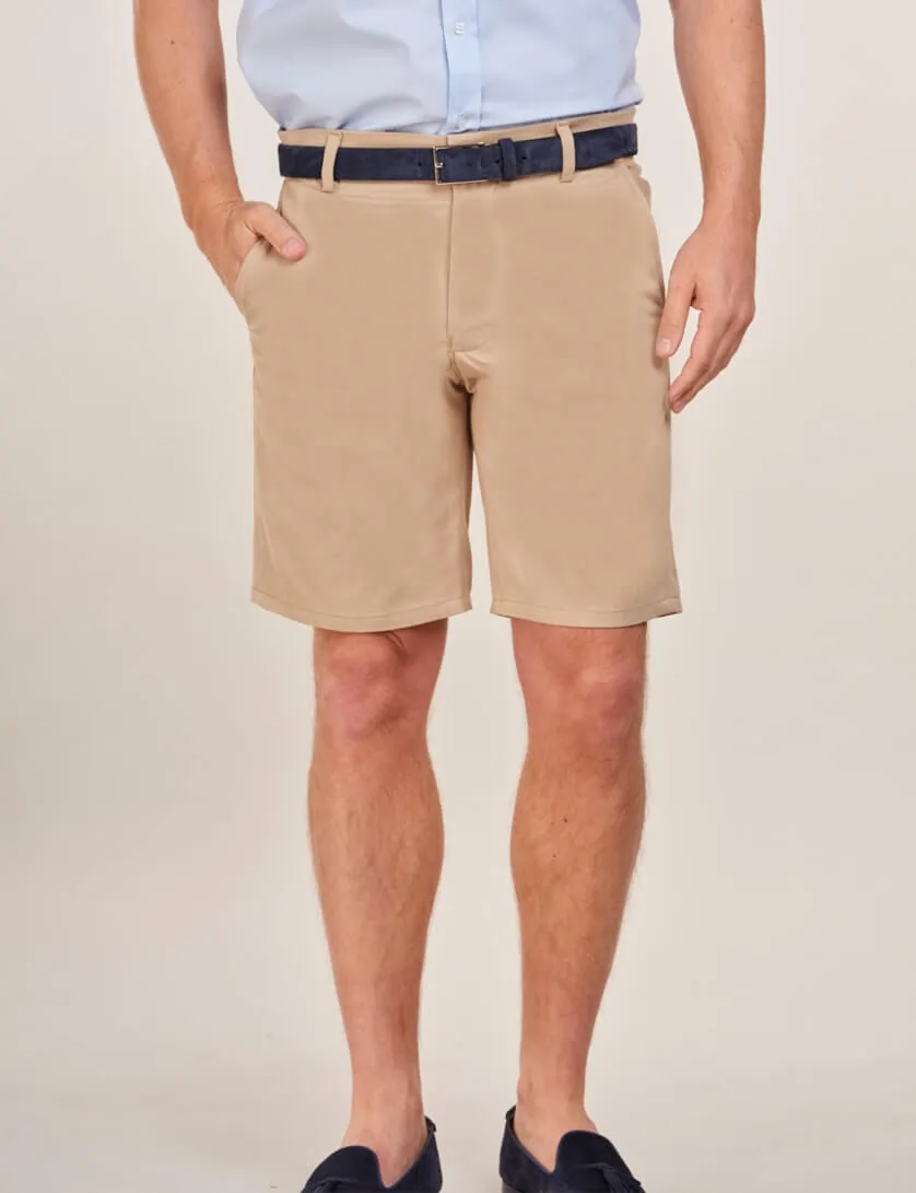 mens beige stretch chino shorts