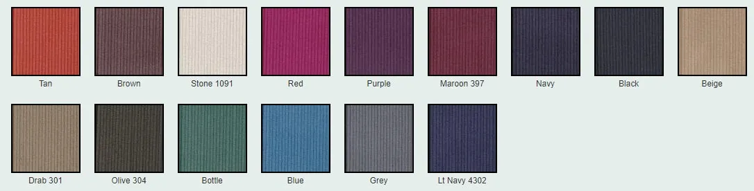 full colour range of corduroy trousers availabe